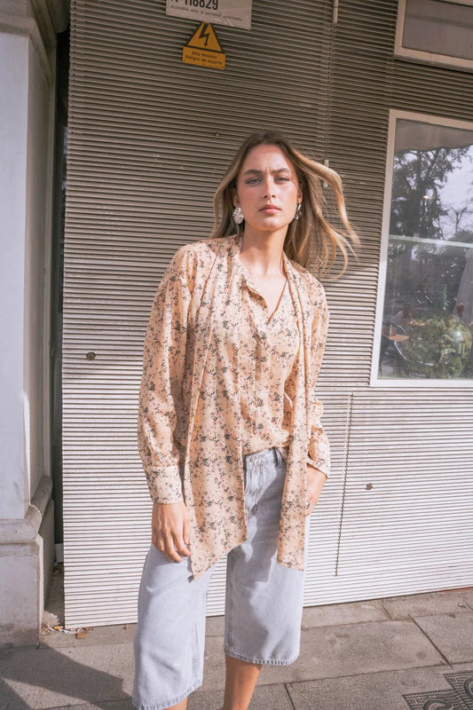 Camisa Estampada com Laço