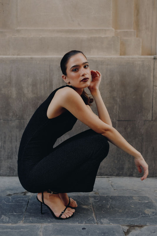 Vestido em Malha Lurex com Nó