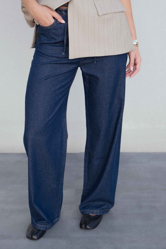 Pantalona Fluida Efeito Denim