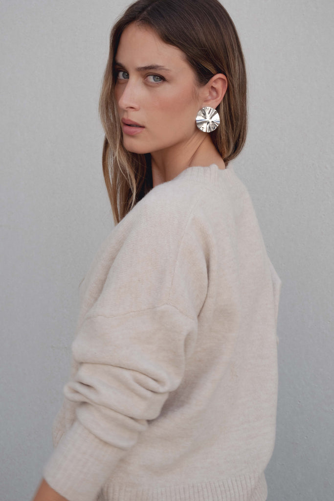 Suéter Malha Oversized com Decote em V