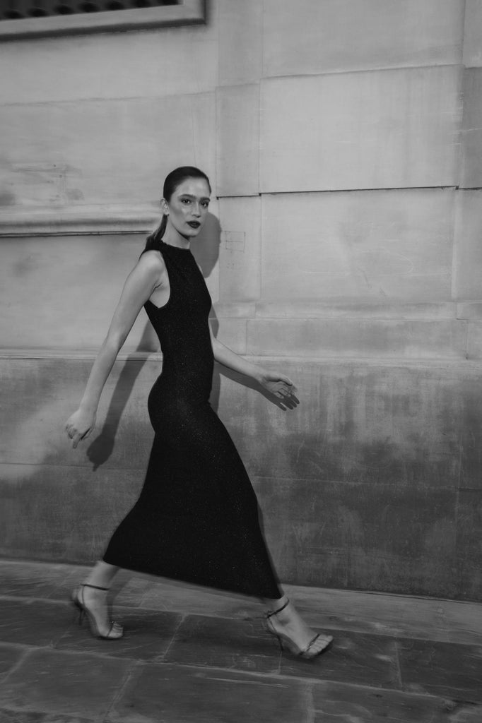 Vestido em Malha Lurex com Nó