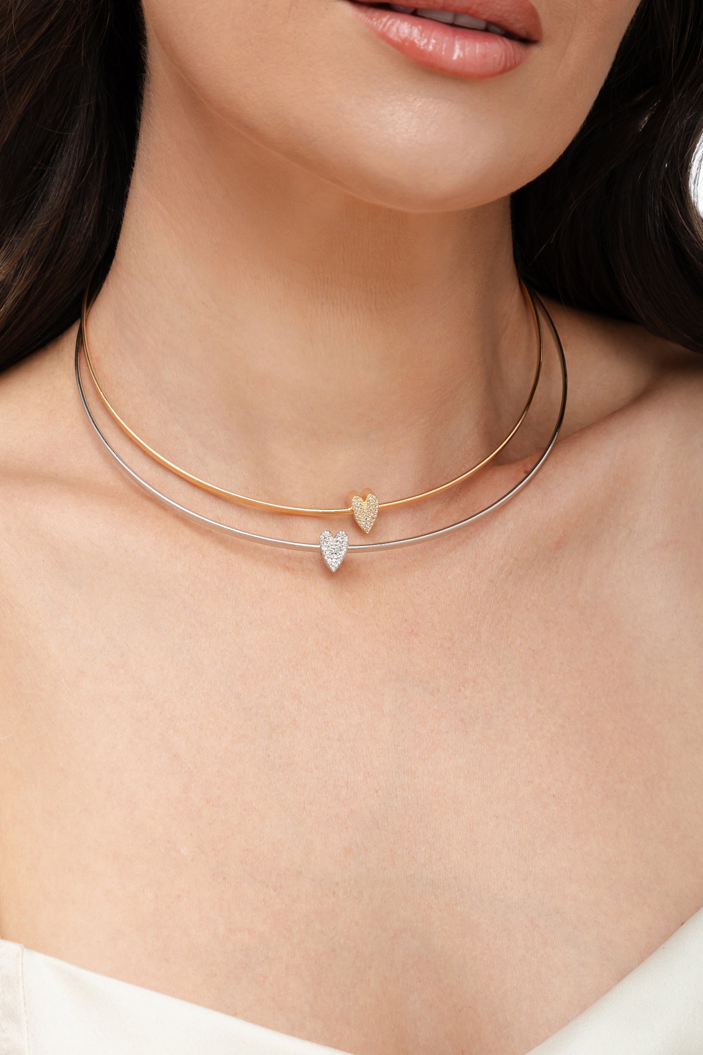 Choker aro coração zircônia ródio – Coleção Essência