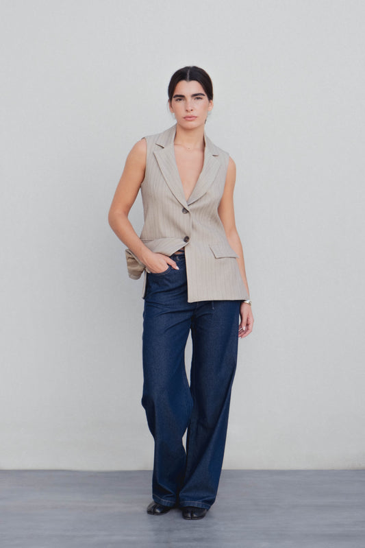 Pantalona Fluida Efeito Denim