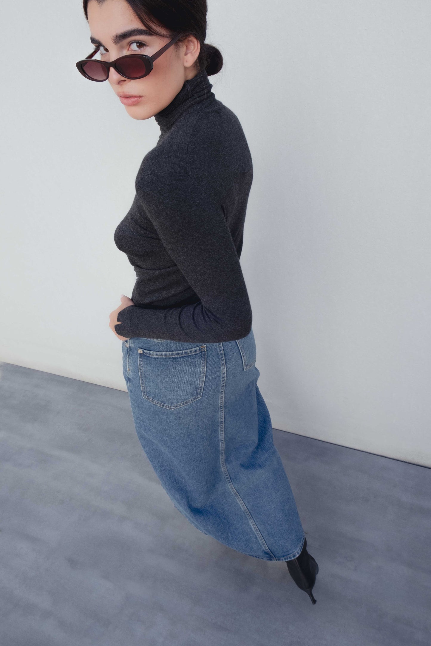 Saia Longa em Jeans com Fenda