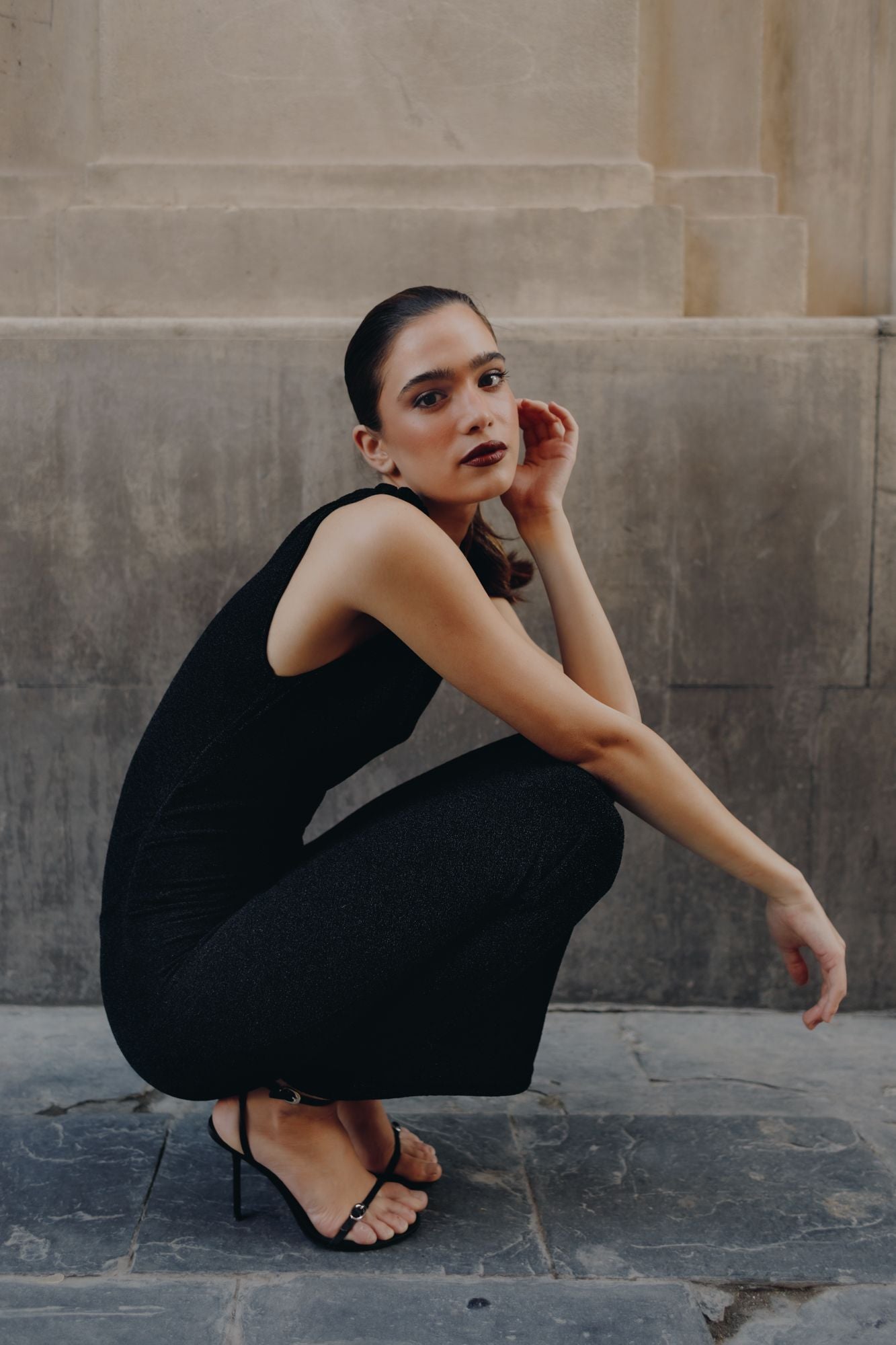 Vestido em Malha Lurex com Nó