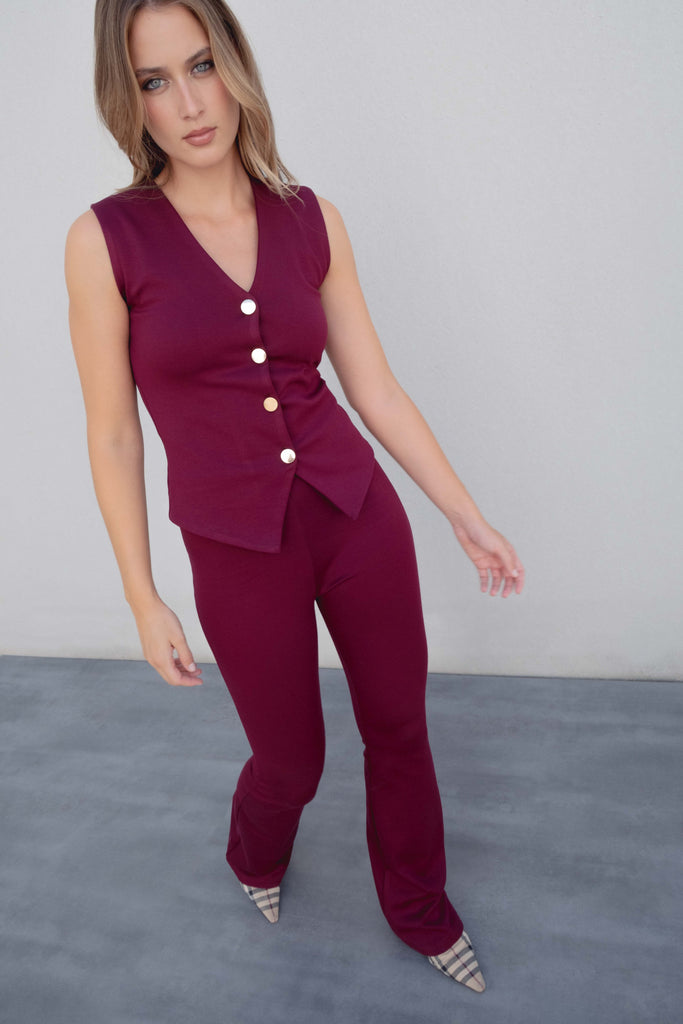 Calça Flare em Malha Texturizada