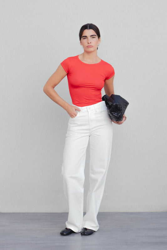 Jeans Wide Leg Cintura Média Comprimento Total