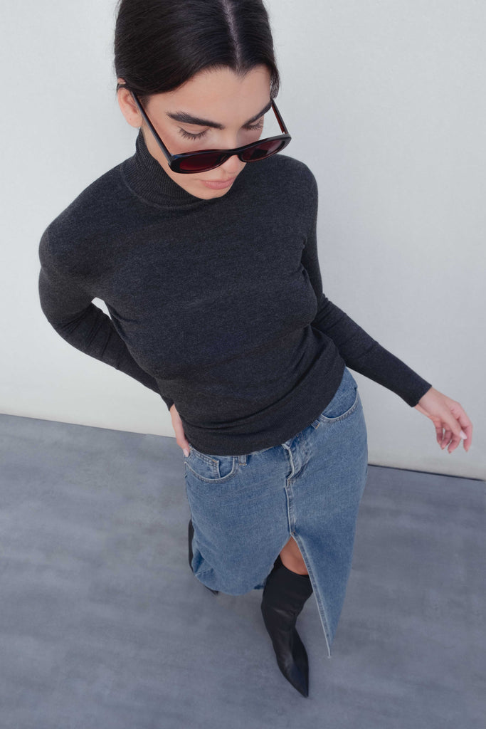 Saia Longa em Jeans com Fenda