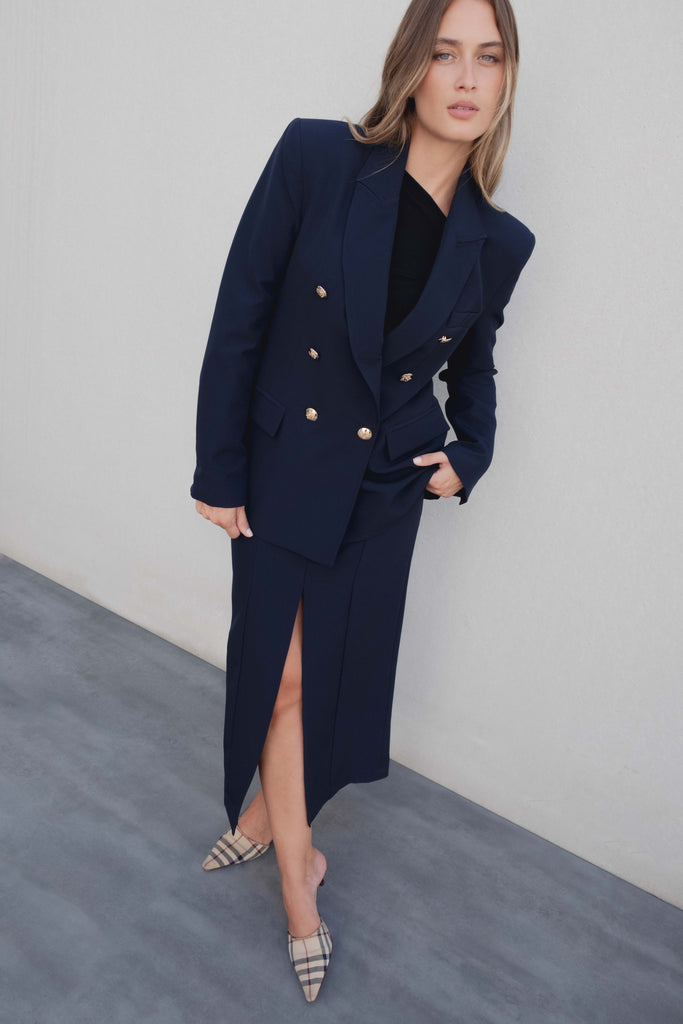 Saia Midi com Botões Dourados