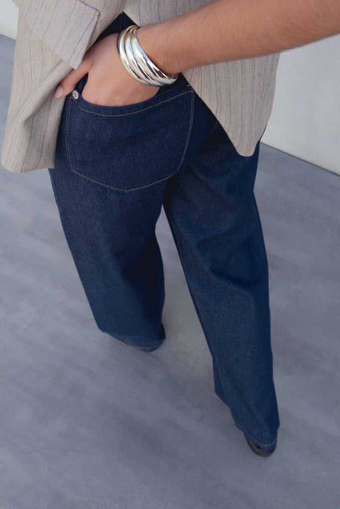 Pantalona Fluida Efeito Denim