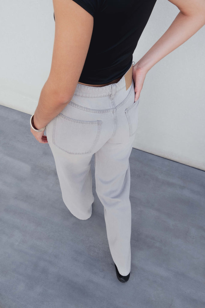 Jeans Wide Leg Cintura Média Comprimento Total