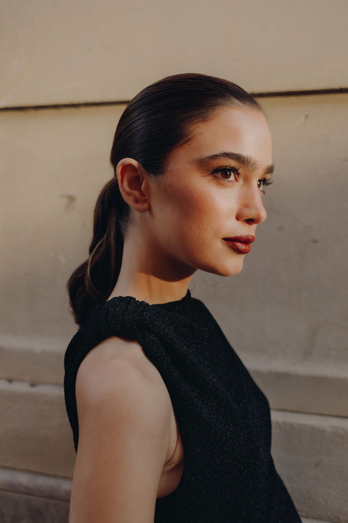 Vestido em Malha Lurex com Nó