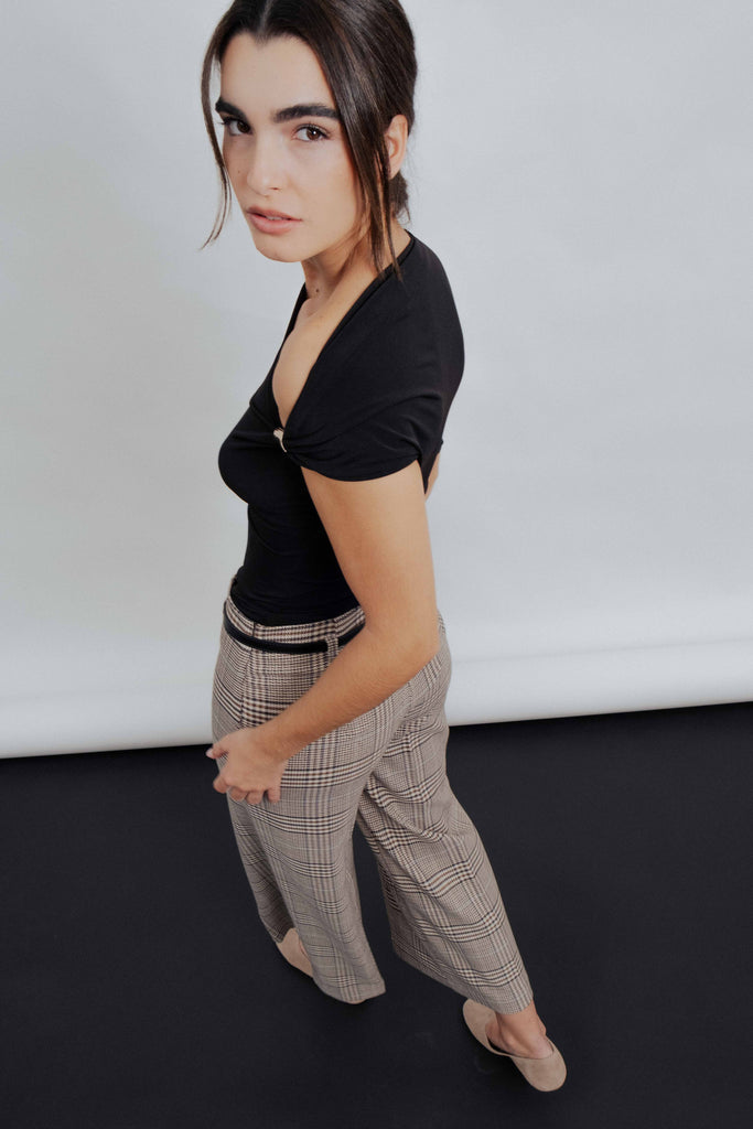 Pantalona Cintura Alta Estampa Xadrez