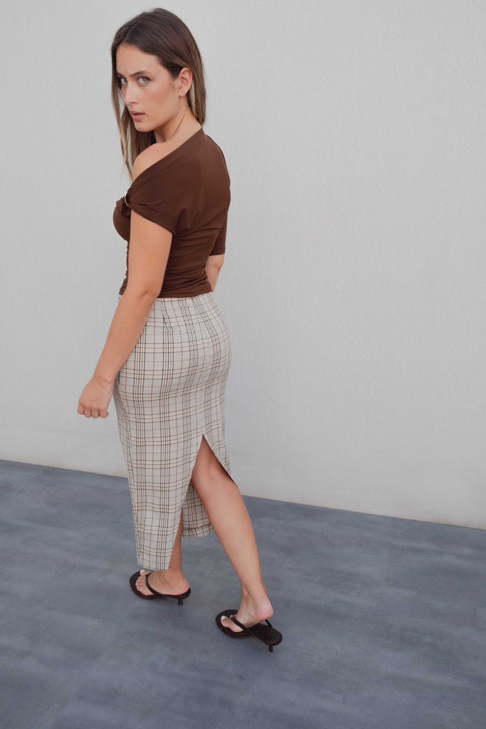 Saia Midi com Estampa de Xadrez