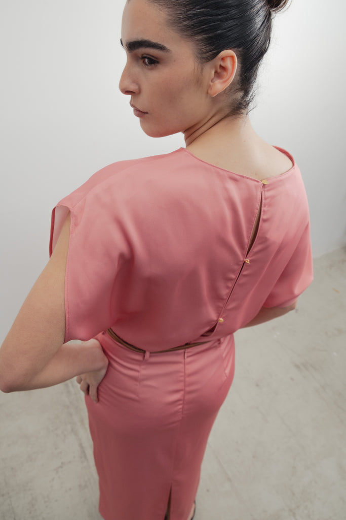 Vestido Midi Rosé de Cetim com Cinto