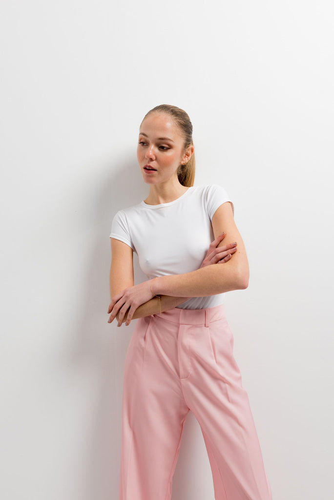 Calça Reta de Alfaiataria Rosa